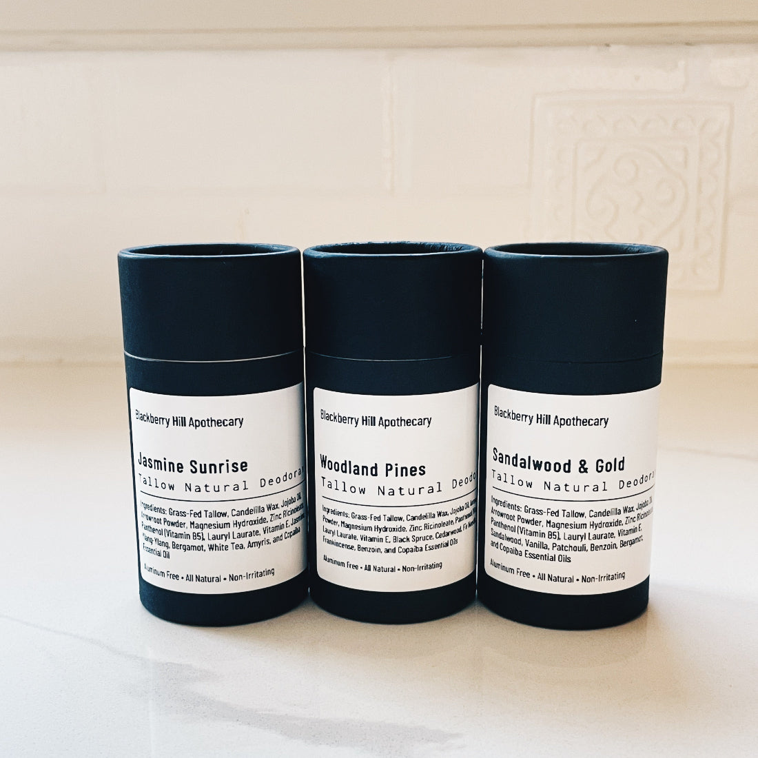 Image of 3 sustainable paper tubes of natural deodorant in different scents